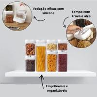 Kit 7 Potes Hermetico Completo 35 Adesivos Conjunto Profissional Cozinha Acrilico Alimentos Organizacao Cozinha Freezer - 3