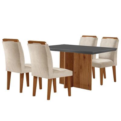 Conjunto de Jantar Mesa Olímpia e 4 Cadeiras Athenas 4 Lugares Tampo MDF Creme Grafite Imbuia