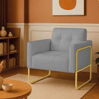 Poltrona Sala Industrial Alta Tubo Dourado Elisa Sintético D03 - D'rossi Cor Cinza - 1