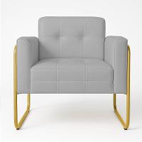 Poltrona Sala Industrial Alta Tubo Dourado Elisa Sintético D03 - D'rossi Cor Cinza - 2