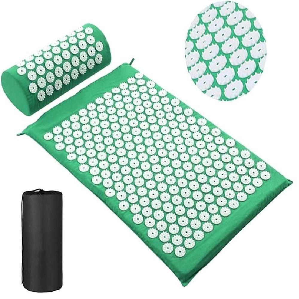 Tapete Massagem Acupuntura Alivio Dores Kit Acupressao Yoga Colchonete Travesseiro Zen Pillow Relax Verde - 1