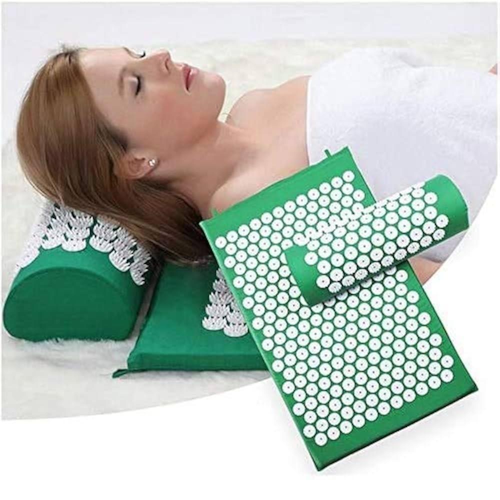 Tapete Massagem Acupuntura Alivio Dores Kit Acupressao Yoga Colchonete Travesseiro Zen Pillow Relax Verde - 4