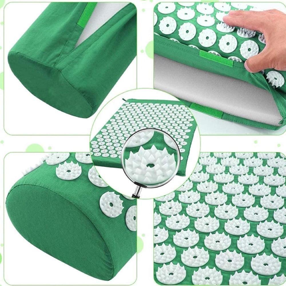 Tapete Massagem Acupuntura Alivio Dores Kit Acupressao Yoga Colchonete Travesseiro Zen Pillow Relax Verde - 7