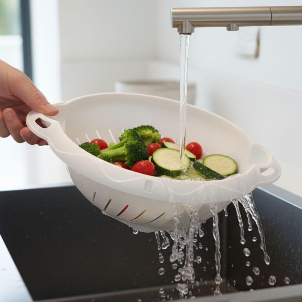 Escorredor De Massas Macarrao Legumes Arroz Frutas Resistente Alças Cozinha Utensilio Domestico Peneira Lava Tudo Plasti - 5