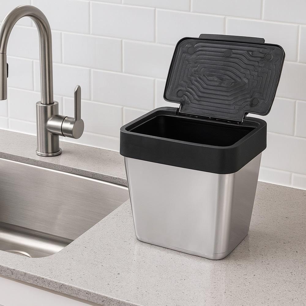 Lixeira Cozinha Label Inox Cesto De Pia Lixo 2,5l Tampa Plastico Metalizado Multiuso Casa Consultorio Compacta - 3