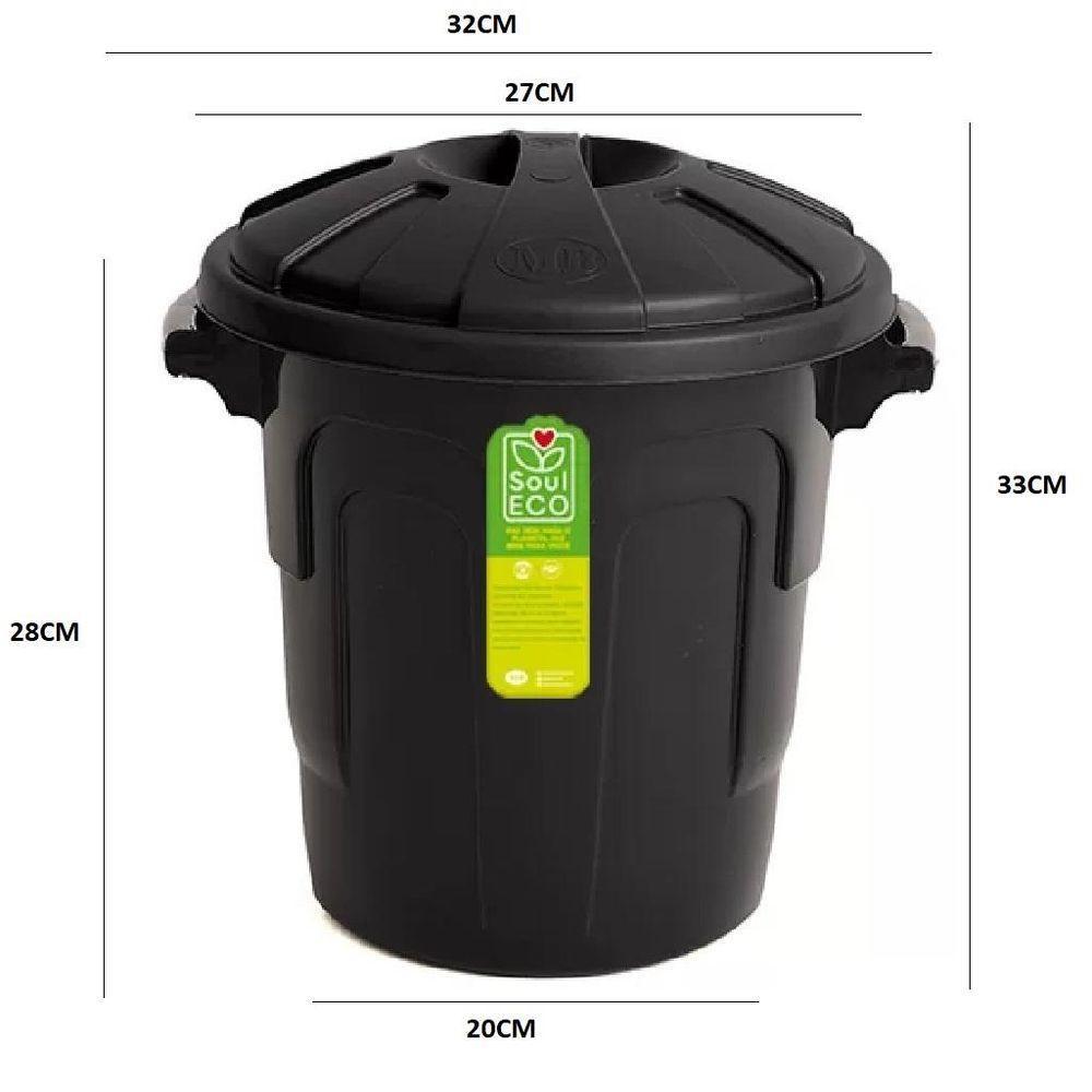 Lixeira Cozinha Banheiro Cesto De Lixo 10 Litros Com Tampa Alca Balde Agua Multiuso Casa Comercio Preta - 5