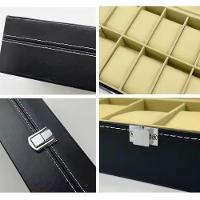 Maleta Porta 12 Relogio Estojo Caixa Organizador Aneis Joias Brincos Em Madeira E Couro Com Visor De Vidro - 6