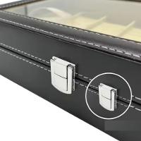 Maleta Porta 12 Relogio Estojo Caixa Organizador Aneis Joias Brincos Em Madeira E Couro Com Visor De Vidro - 7