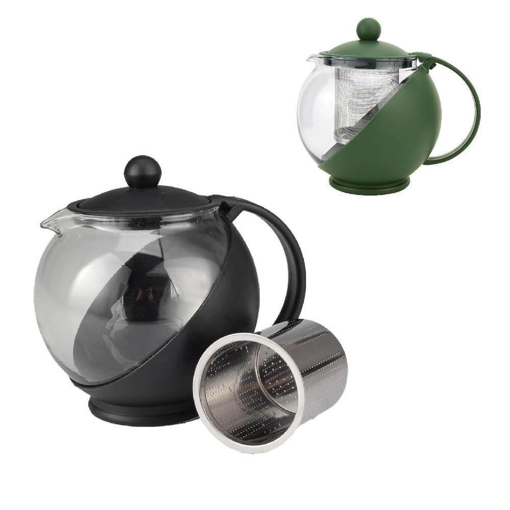Bule Cha Cafe Com Infusor Chaleira De Vidro 1250ml Cafeteira Inox Jarra Suco Filtro Coador Grande - 1