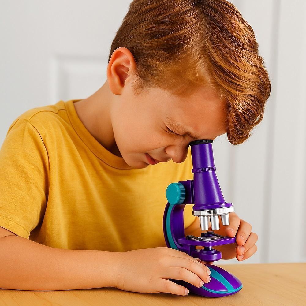 Microscopio Laboratorio Portatil Infantil Ciencias Escolar Luz Led 100x 200x 450x Com Acessorios Meninos Meninas Roxo - 2