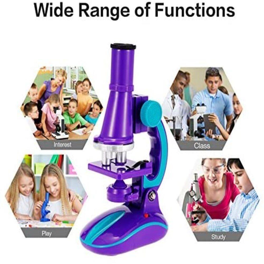 Microscopio Laboratorio Portatil Infantil Ciencias Escolar Luz Led 100x 200x 450x Com Acessorios Meninos Meninas Roxo - 4