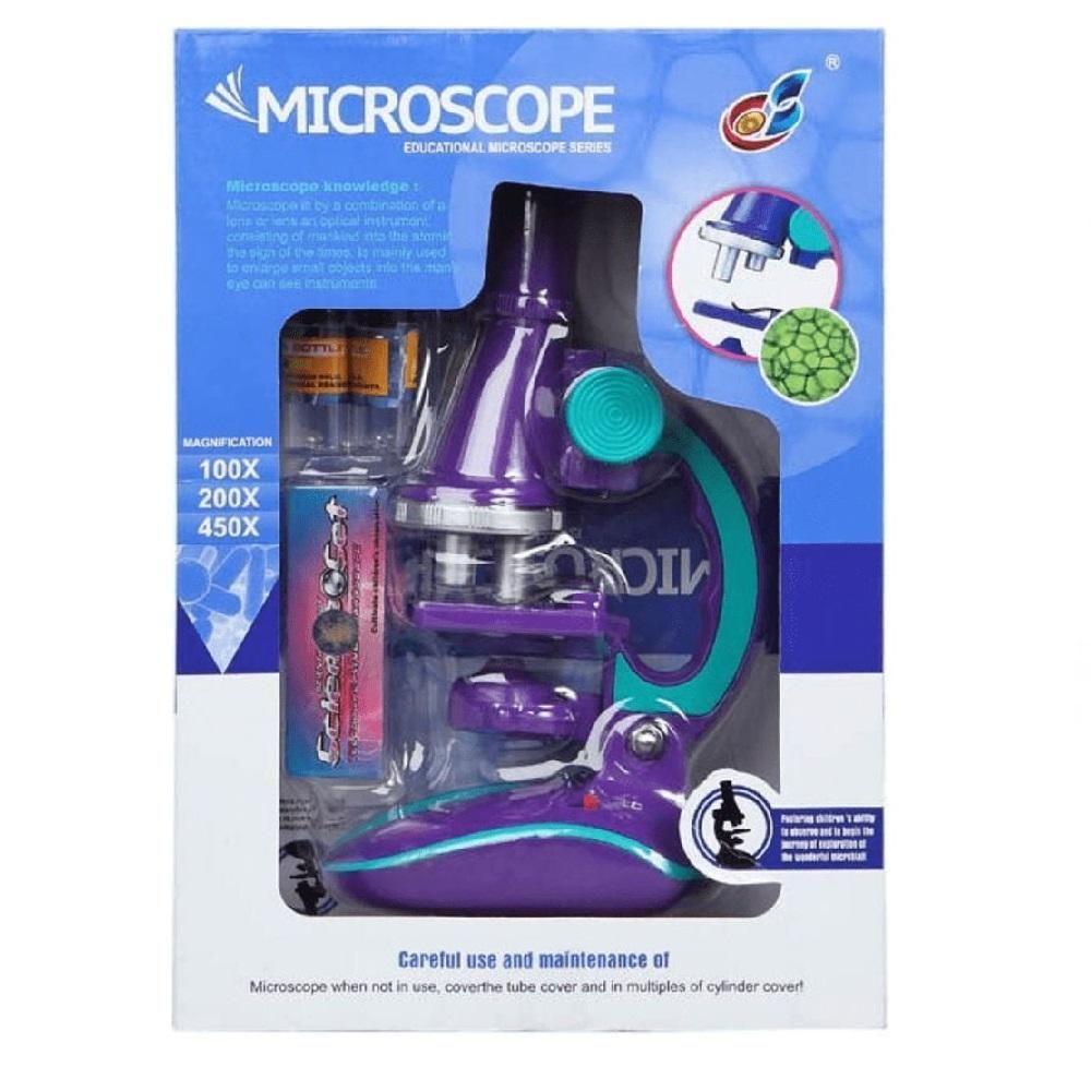 Microscopio Laboratorio Portatil Infantil Ciencias Escolar Luz Led 100x 200x 450x Com Acessorios Meninos Meninas Roxo - 7
