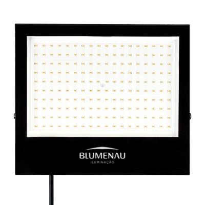 Refletor Blumenau De Led Slim 150w Preto Bivolt 3000k Quente