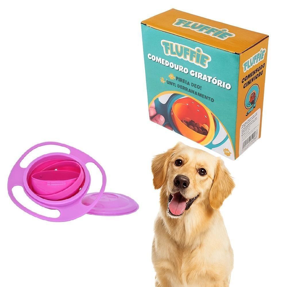 Comedouro Giratorio Portatil Tigela Pet Rosa Prato Anti Bagunca Animais Domesticos Cachorro Gato Versatilidade E Confort - 1