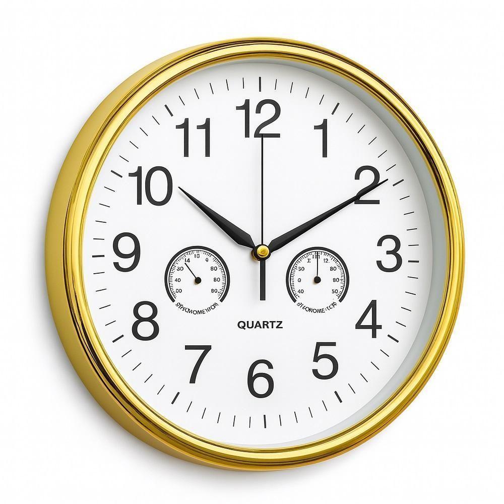 Relogio Analogico Dourado Parede Design Elegante Termometro Higrometro Decorativo Ambientes Casa Sala Funcionalidade E B - 2