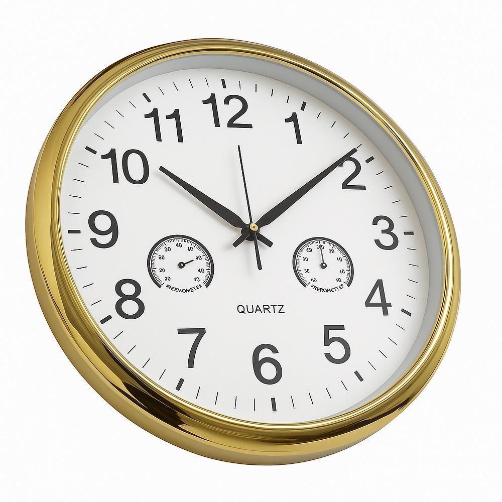 Relogio Analogico Dourado Parede Design Elegante Termometro Higrometro Decorativo Ambientes Casa Sala Funcionalidade E B - 5
