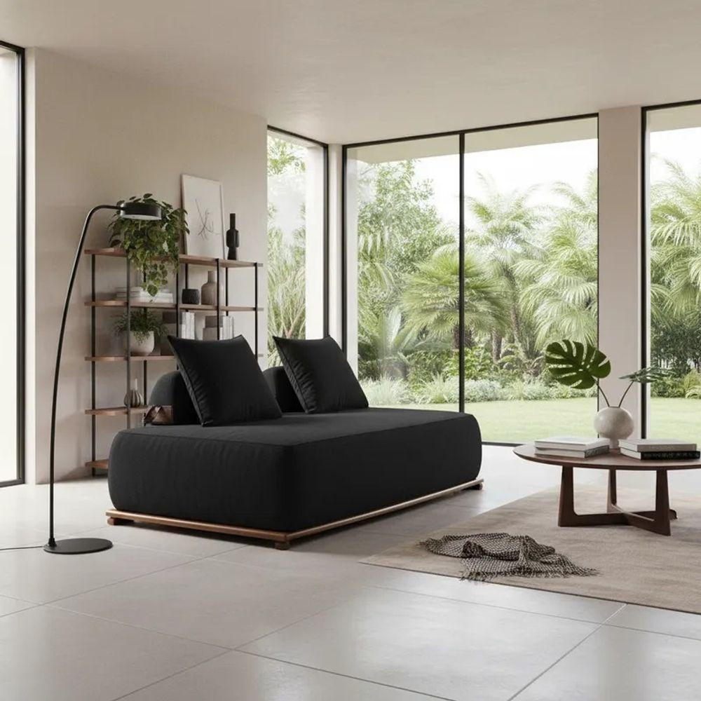 Sofá 3 Lugares Decoração Lazer Sala Ibiza Spz 180cm Bouclé - Amarena Móveis Preto-3304 - 1