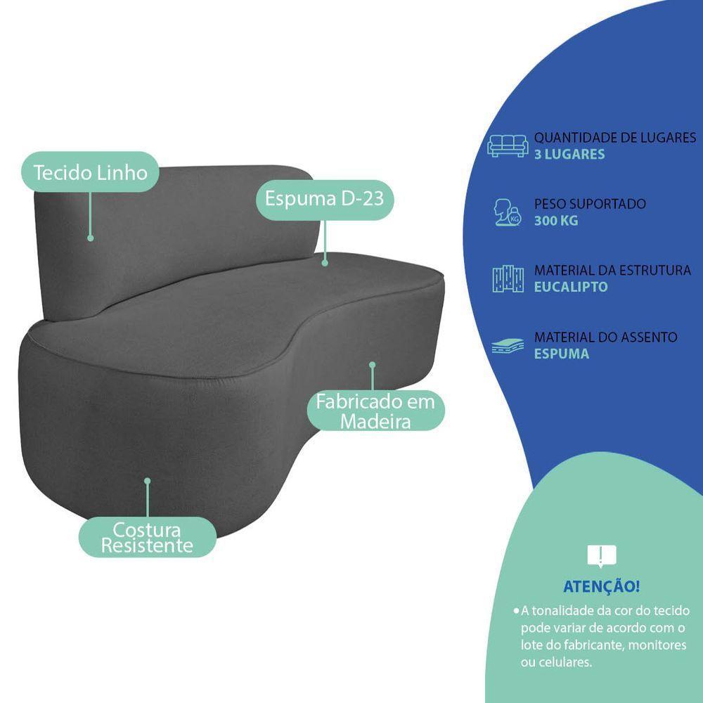 Kit Recamier Curvo Amsterdã 200cm E Poltrona Amore Luxo Linho Cor Cinza Escuro - 4