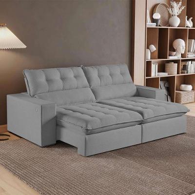 Sofá Retrátil E Reclinável Oregon 2,50m Linho Cor Cinza 2323 Usb Com Kit Usb