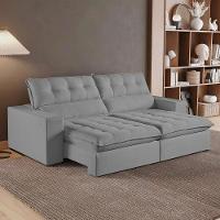 Sofá Retrátil E Reclinável Oregon 2,50m Linho Cor Cinza 2323 Usb Com Kit Usb - 1