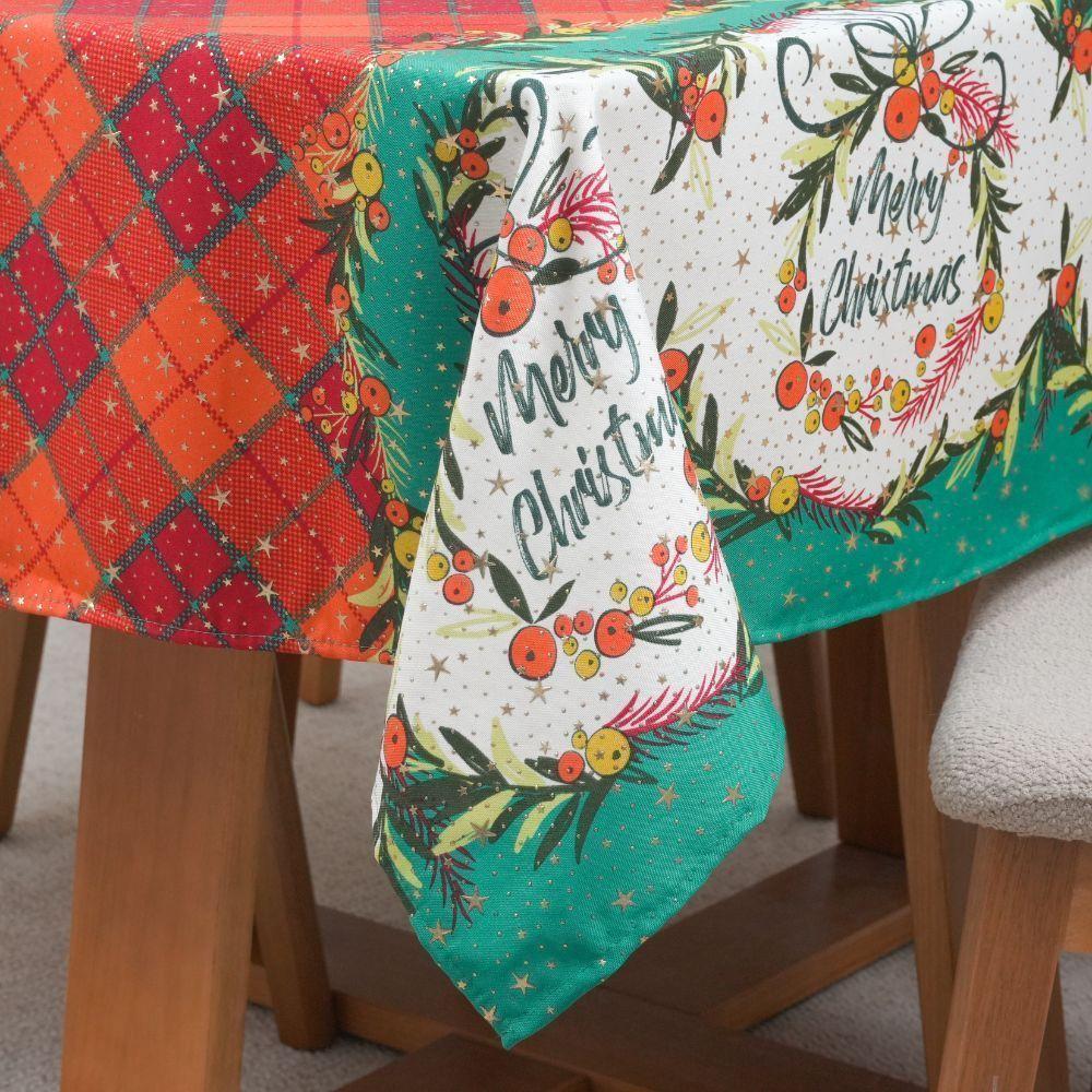 Toalha De Mesa Estampada Brilhare 1 Peça 1,45m X 1,45m 4 Lugares 100% Poliéster Tecido Oxford Natal - Estampa 2 Verde - 4