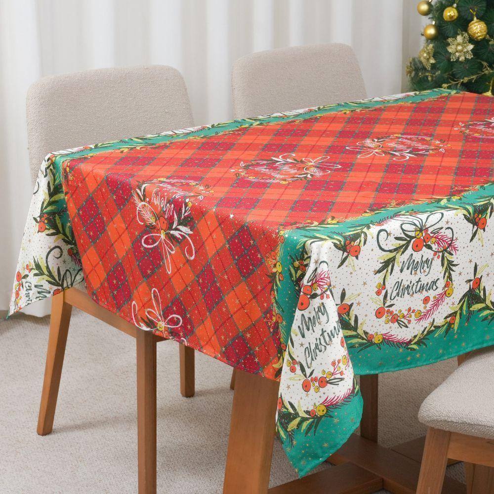 Toalha De Mesa Estampada Brilhare 1 Peça 1,45m X 1,45m 4 Lugares 100% Poliéster Tecido Oxford Natal - Estampa 2 Verde - 6