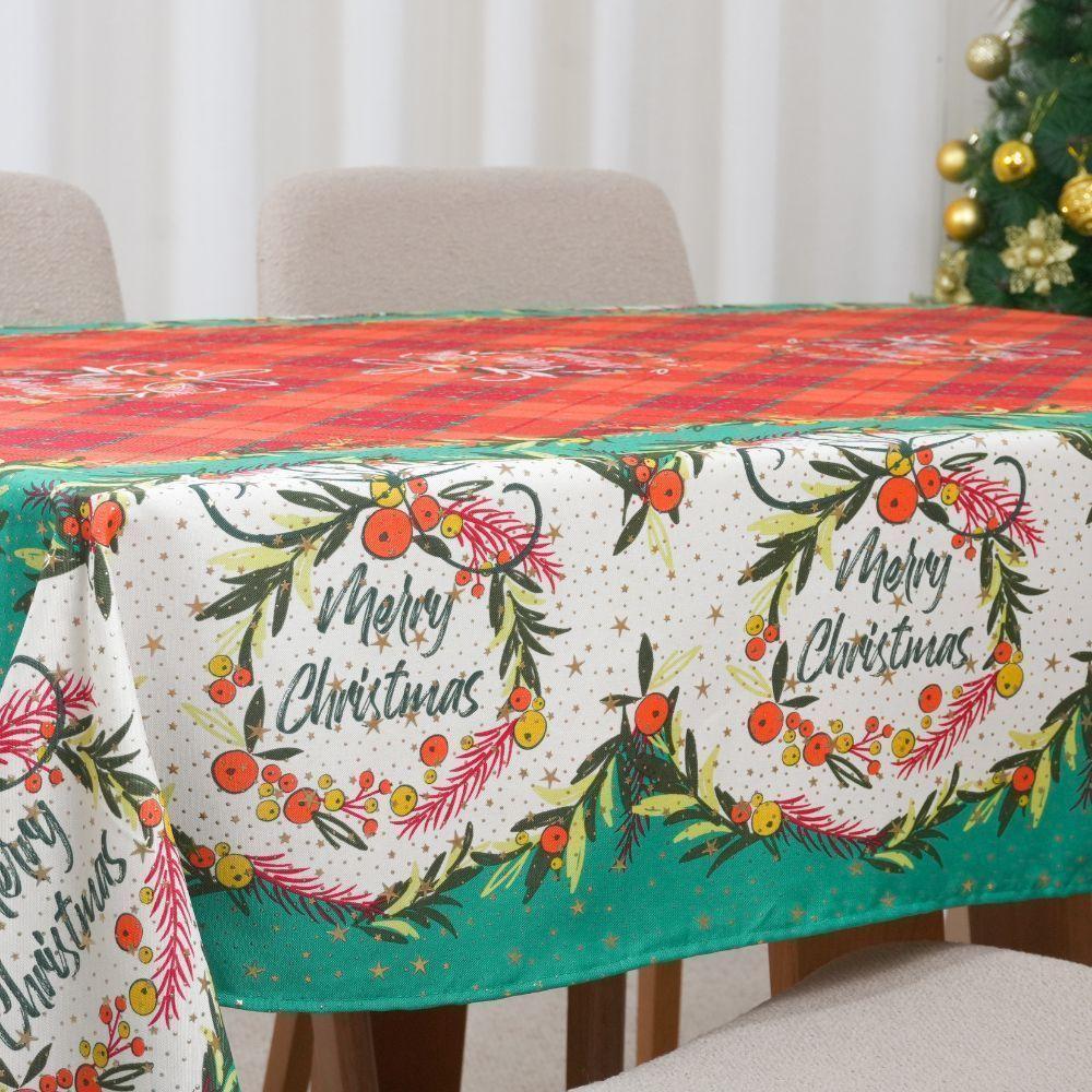 Toalha De Mesa Estampada Brilhare 1 Peça 1,45m X 1,45m 4 Lugares 100% Poliéster Tecido Oxford Natal - Estampa 2 Verde - 8