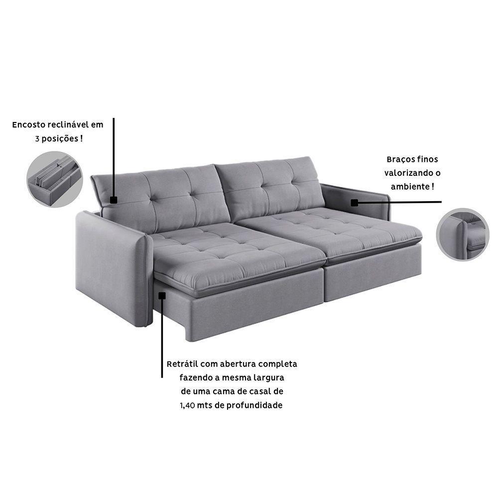 Sofá Retrátil E Reclinável Lavanda 1,60m Linho Cor Cru 2320 - 3