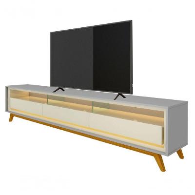 Rack Para Tv 2.2 Retrô Com Led Requinte Cinza Com Off White - Gelius Móveis