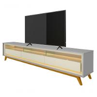 Rack Para Tv 2.2 Retrô Com Led Requinte Cinza Com Off White - Gelius Móveis - 1