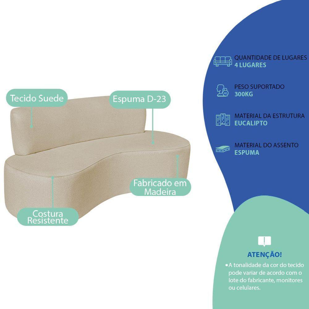 Sofá Curvo 4 Lugares Amsterdã 200cm Suede Cor Bege - 4