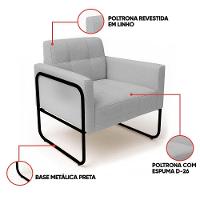 Poltrona Sala Industrial Alta Tubo Preto Elisa Linho D03 - D'rossi Cor Cinza - 3