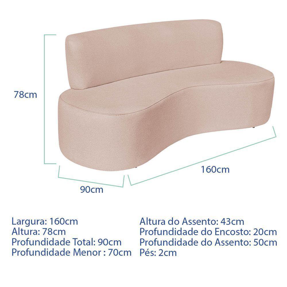 Sofá Curvo 3 Lugares Amsterdã 160cm Suede Cor Rosê - 4