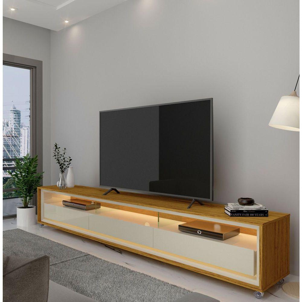 Rack Para Tv 2.2 Com Led Requinte Naturale Com Off White - Gelius Móveis - 2