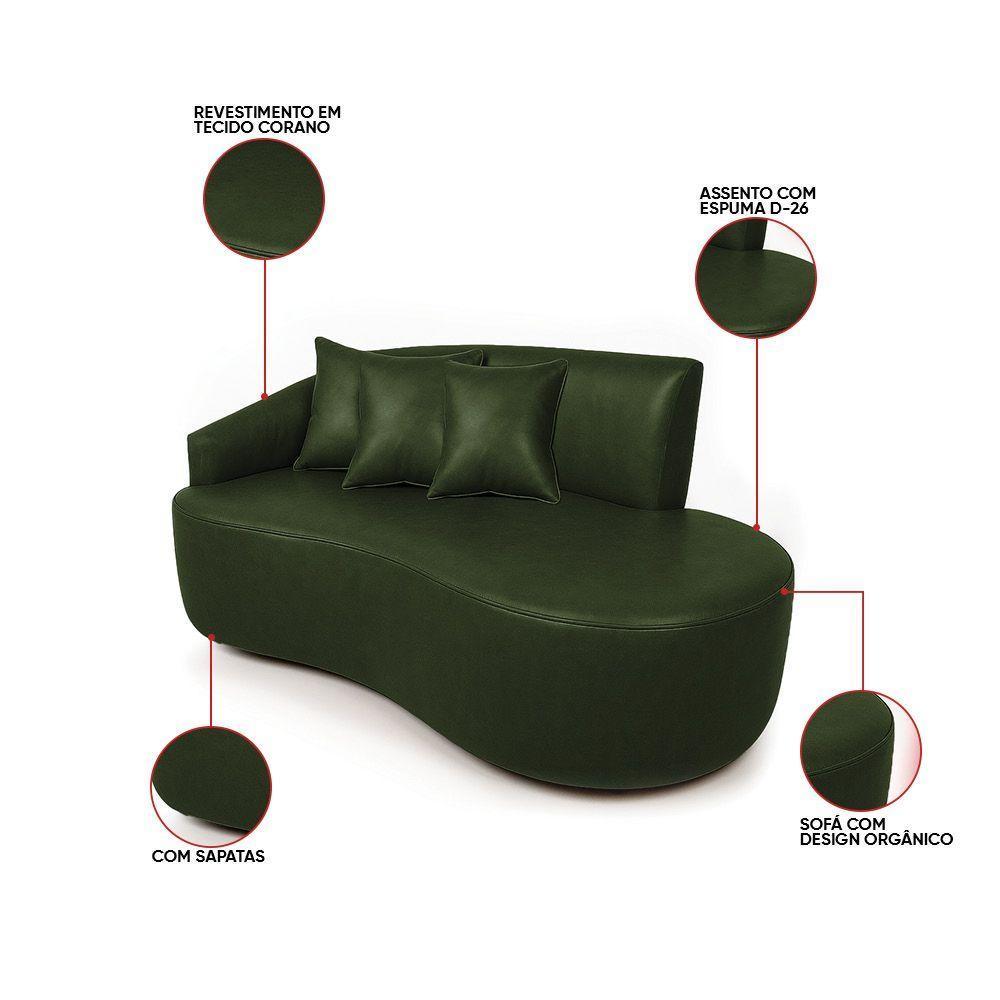 Sofá 2 Lugares Orgânico 140 Cm Morgan Sintético Pu D03 - D'rossi Verde - 3