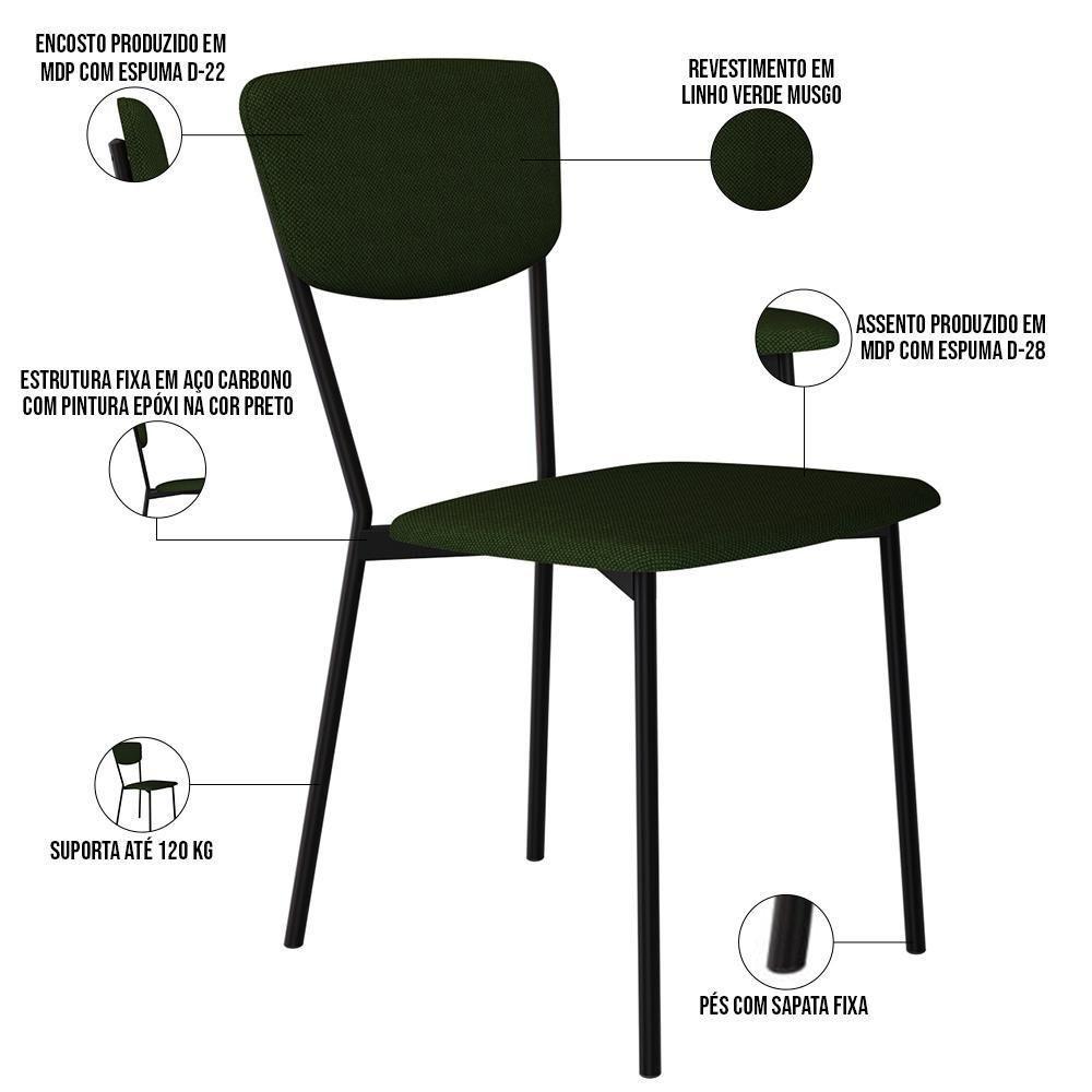 Kit 05 Cadeira Para Sala De Jantar Village Preto C01 Linho Verde Musgo - Lyam Decor - 4