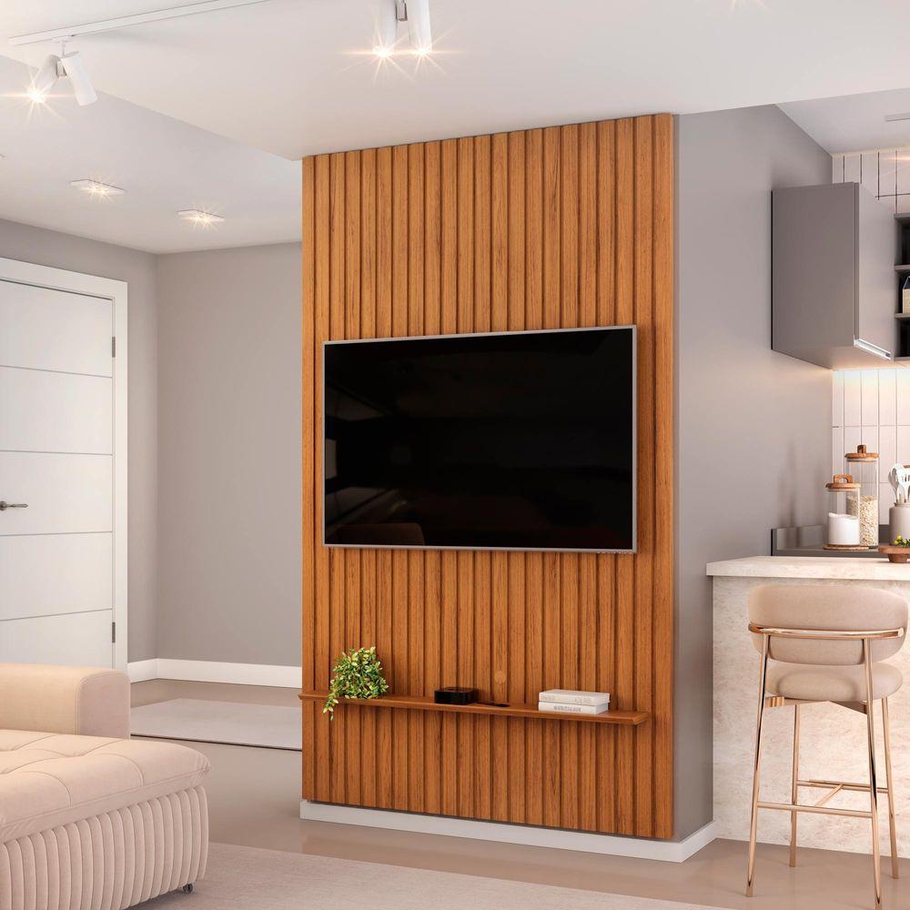 Painel Ripado Para Tv Até 60 Polegadas Com Prateleira Trento 143 Freijó - Dj Móveis - 2