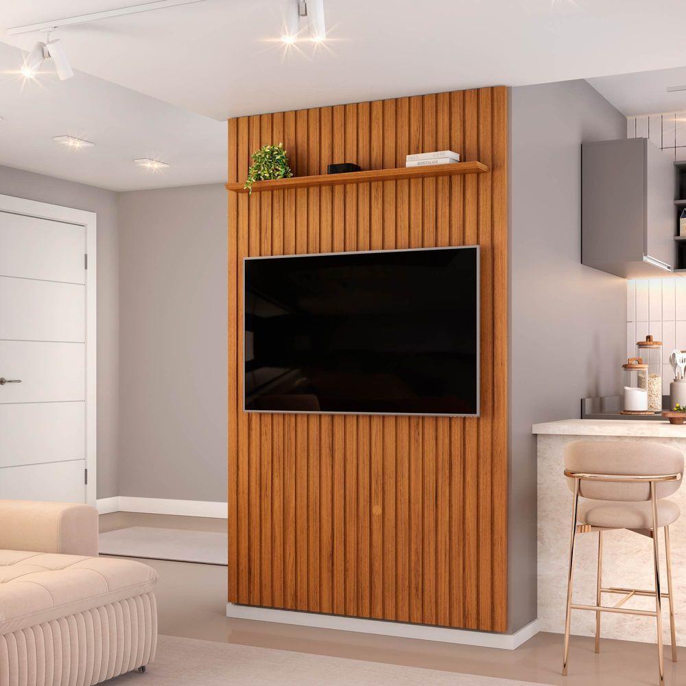 Painel Ripado Para Tv Até 60 Polegadas Com Prateleira Trento 143 Freijó - Dj Móveis - 3