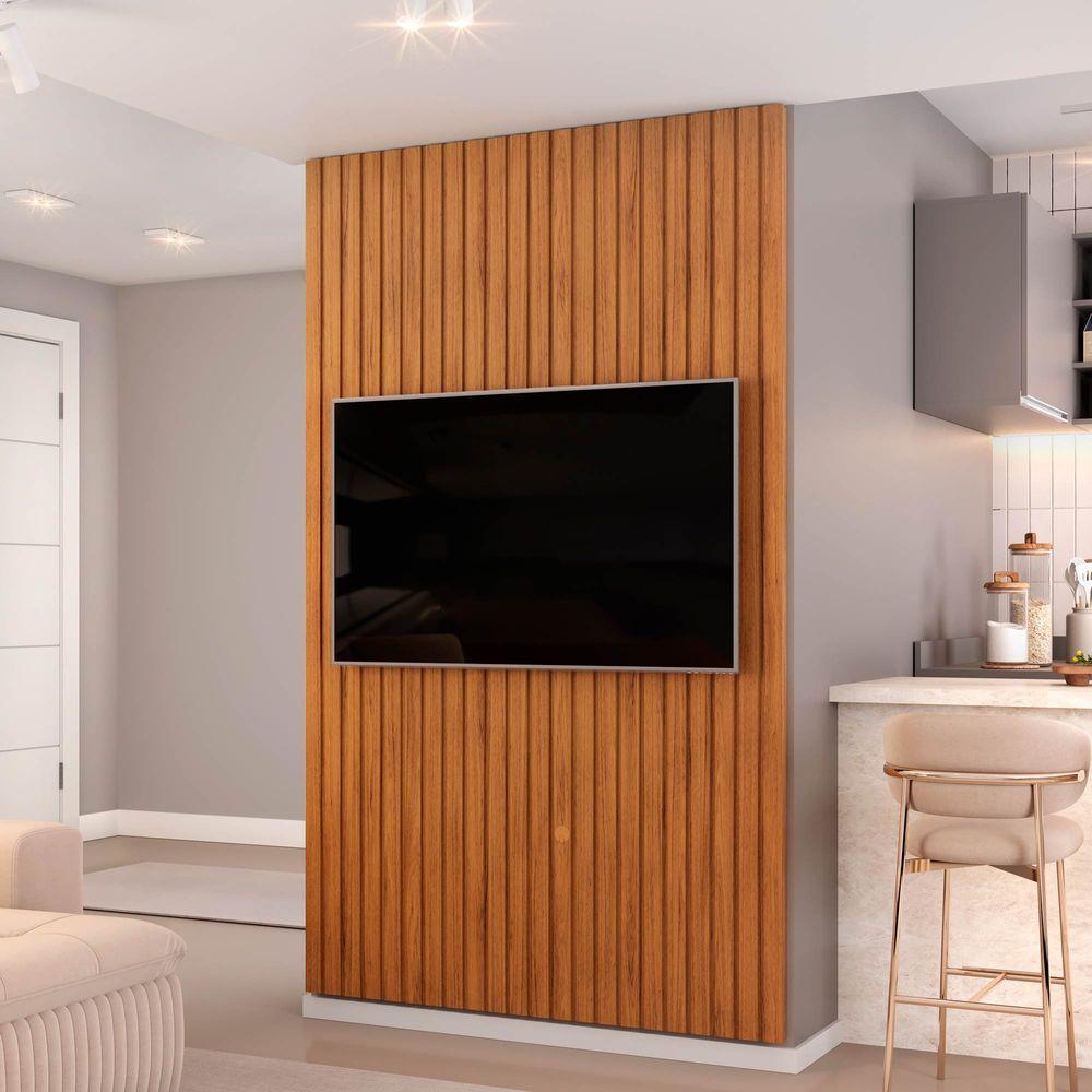 Painel Ripado Para Tv Até 60 Polegadas Com Prateleira Trento 143 Freijó - Dj Móveis - 4