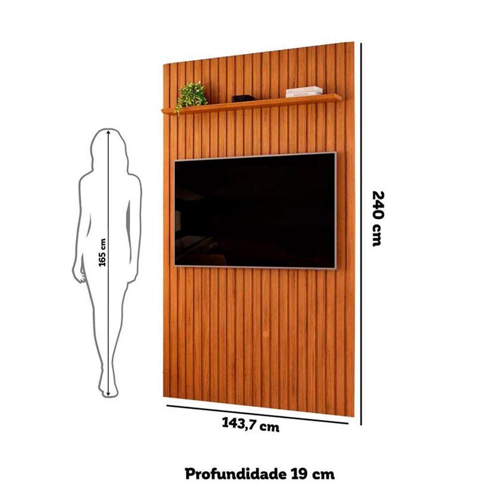 Painel Ripado Para Tv Até 60 Polegadas Com Prateleira Trento 143 Freijó - Dj Móveis - 5