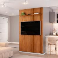 Painel Ripado Para Tv Até 60 Polegadas Com Prateleira Trento 143 Freijó - Dj Móveis - 3