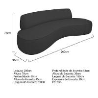 Sofá Curvo 3 Lugares Amsterdã 200cm Bouclé Cor Preto