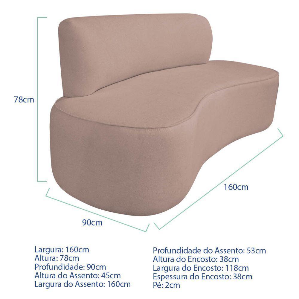 Kit Recamier Curvo Amsterdã 160cm E 2 Poltronas Amore Luxo Linho Cor Rosê - 3