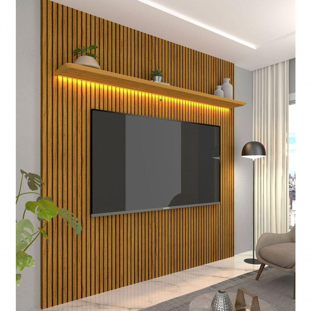 Painel Para Tv 2.2 Ripado 3d Com Led Requinte Naturale - Gelius Móveis - 2