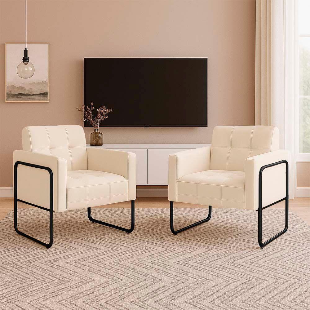 Poltrona Sala Industrial Alta Tubo Preto Kit 2 Elisa Suede Bege D03 - D'rossi - 1