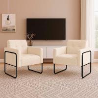 Poltrona Sala Industrial Alta Tubo Preto Kit 2 Elisa Suede Bege D03 - D'rossi - 1