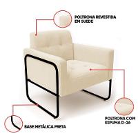 Poltrona Sala Industrial Alta Tubo Preto Kit 2 Elisa Suede Bege D03 - D'rossi