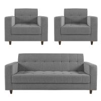 Sofá 2 Lugares E 2 Poltronas Pé Madeira Tabaco Arezo Linho Grafite D01 - D'rossi - 1