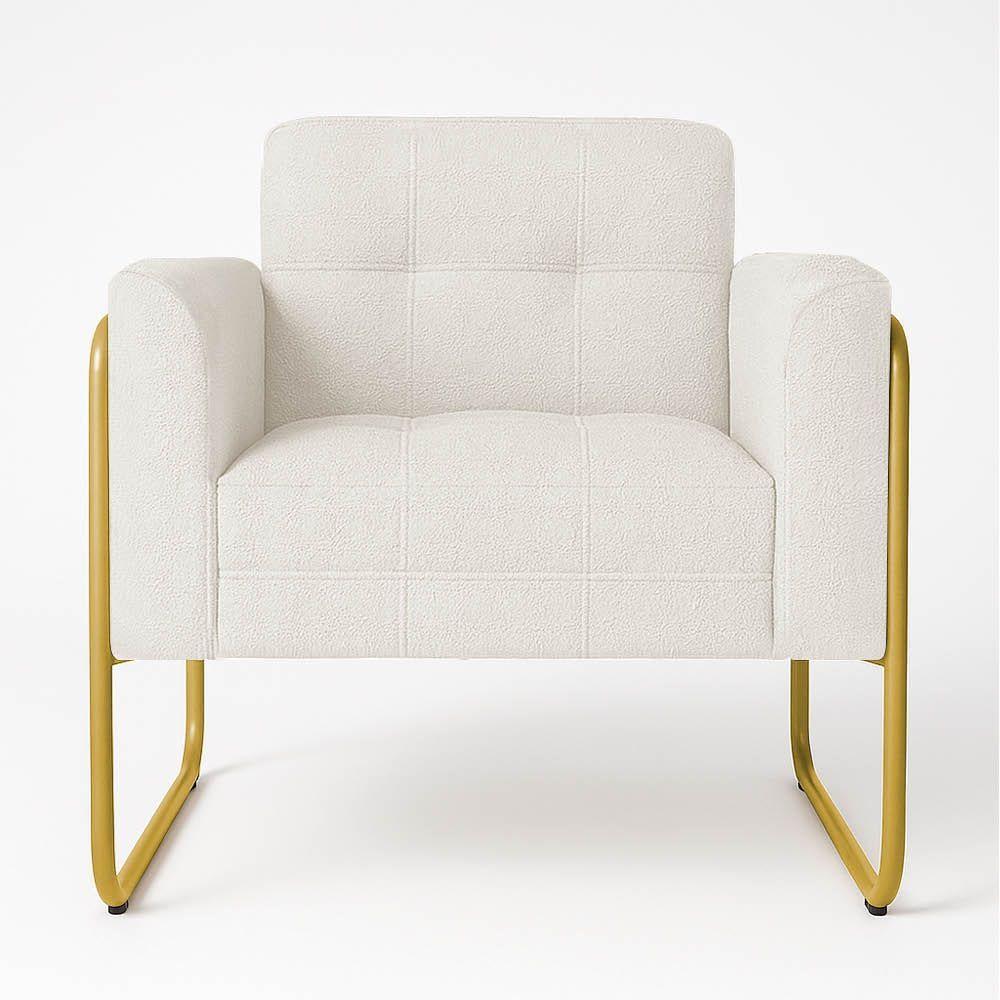 Poltrona Sala Industrial Alta Tubo Dourado Kit 2 Elisa Bouclê D03 - D'rossi Cor Off White - 5