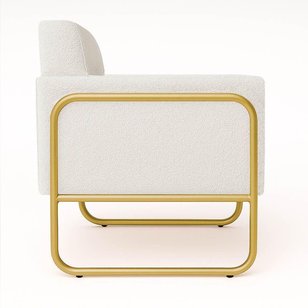 Poltrona Sala Industrial Alta Tubo Dourado Kit 2 Elisa Bouclê D03 - D'rossi Cor Off White - 7